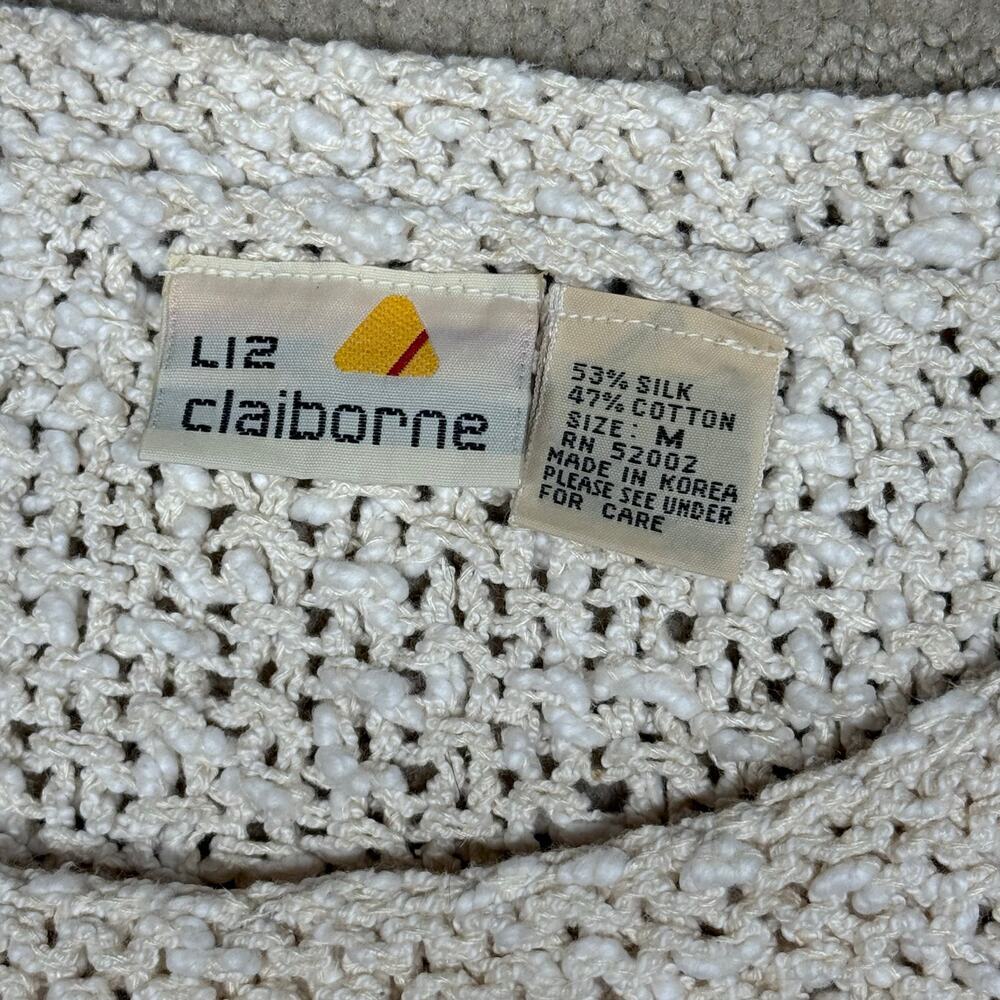 Liz Claiborne Vintage Silk Cotton Chunky Loose Knit Cream Crop Sweater Medium - Picture 8 of 11